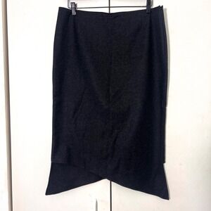 Krizia Italy Midi Skirt Size 46 Charcoal Grey Wool Cashmere Asymmetric Tulip Hem
